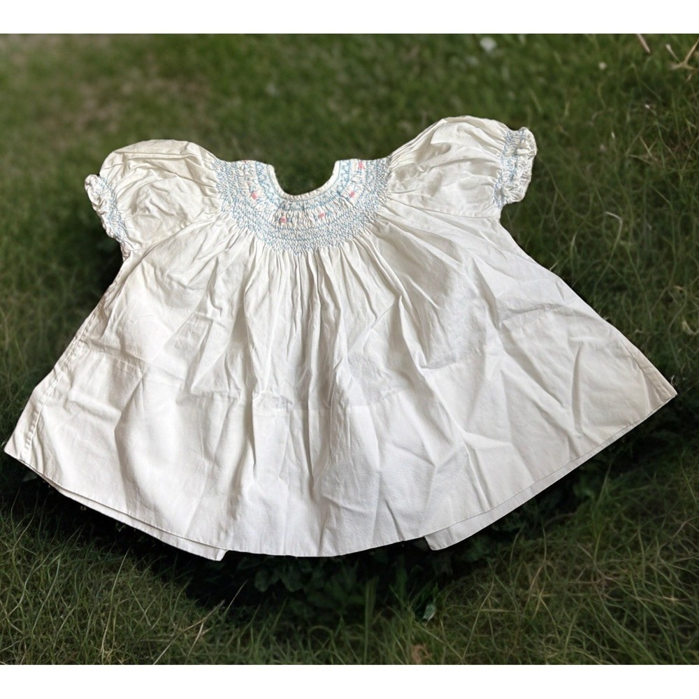 Tiny toys Smocked Dress Cottage Core Whimsical Flowers White 3 Months Dress